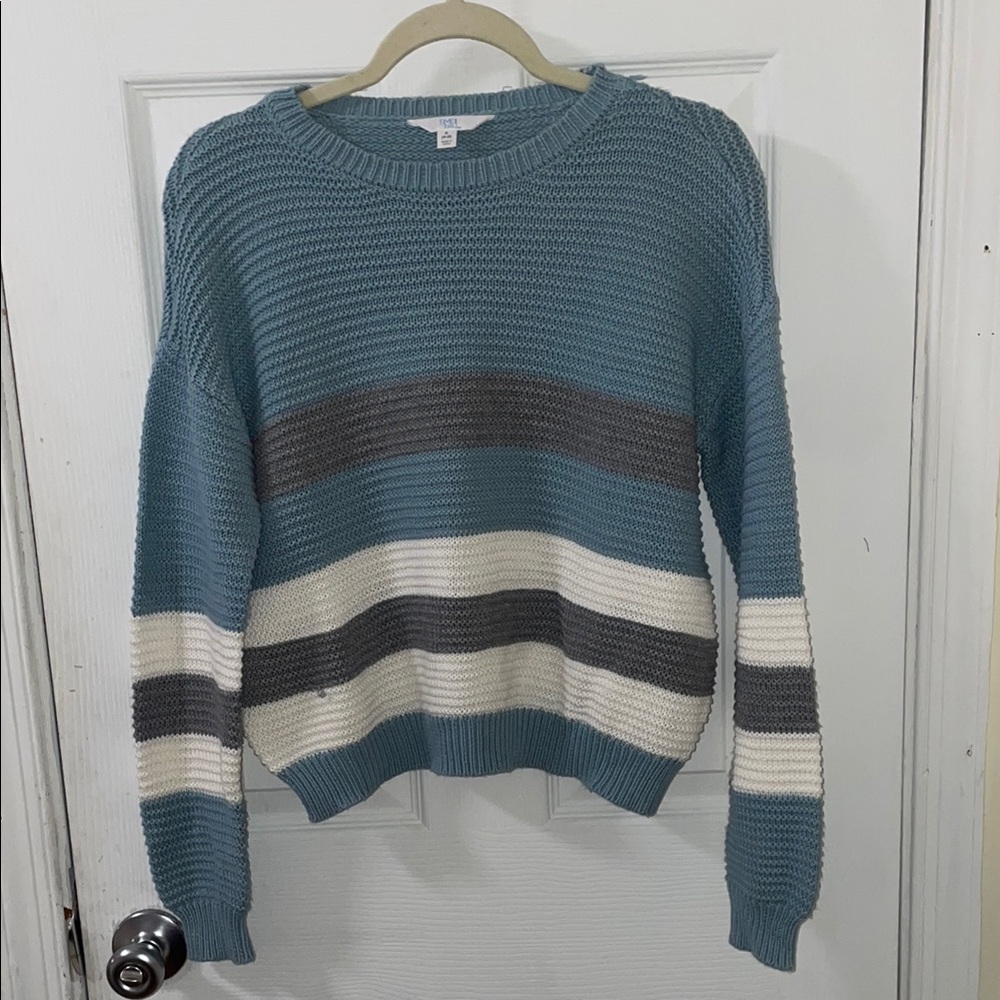 Cozy Blue and Gray Striped Sweater